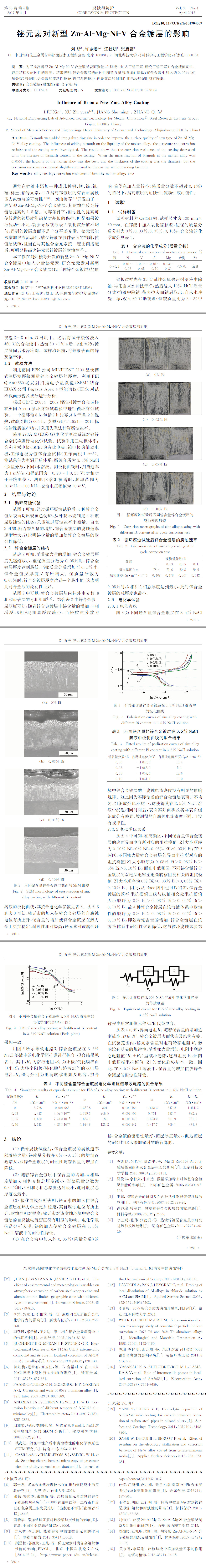 鉍元素對(duì)新型犣狀犃犾犕犵犖犻犞合金鍍層的影響